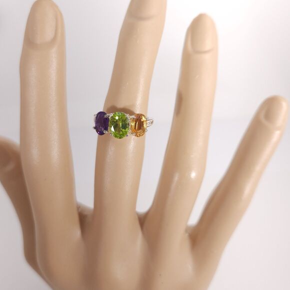 Peridot Amethyst & Citrine Sterling Silver Ring SIZE 5 - Picture 6 of 6